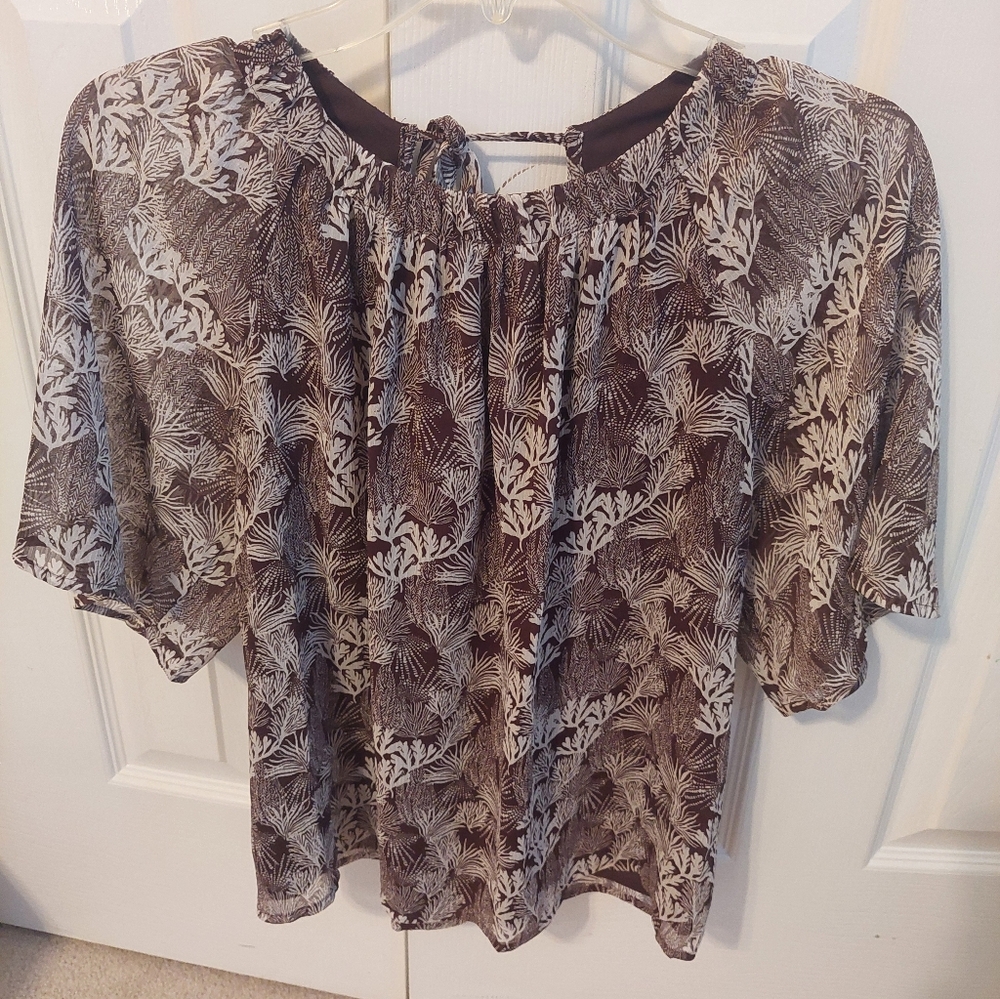 LOFT Brown and Cream Patterned Blouse